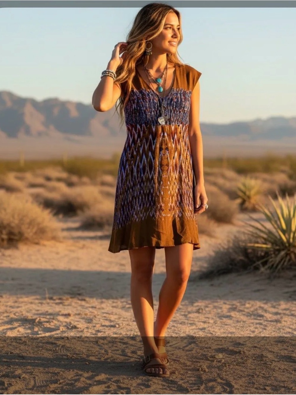 Free People Brown and Blue Mini Dress